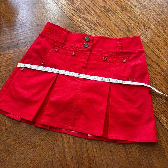 Y2K Japan FILA Sport Red Pleated Tennis Athletic Sporty Mini Skirt w/ Shorts S - Picture 3 of 11